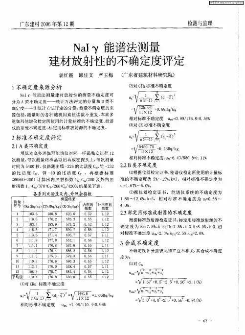 NaIγ能谱法测量建材放射性的不确定度评定