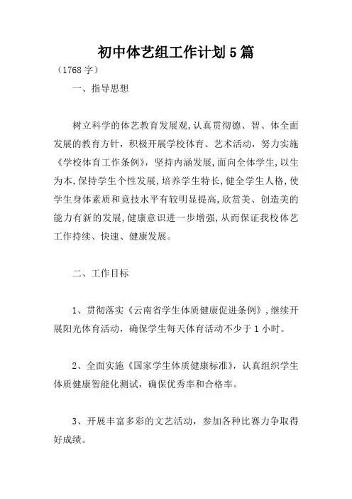初中体艺组工作计划5篇