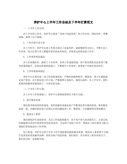 养护中心上半年工作总结及下半年打算范文