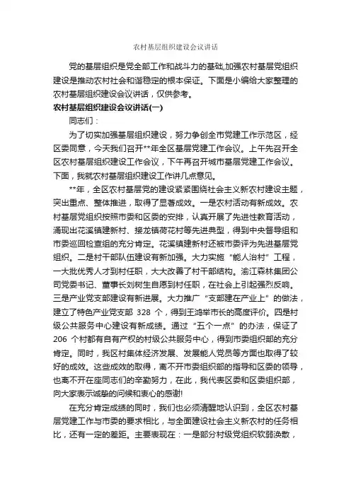 农村基层组织建设会议讲话_发言稿_