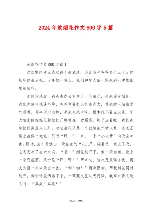 2024年放烟花作文800字5篇