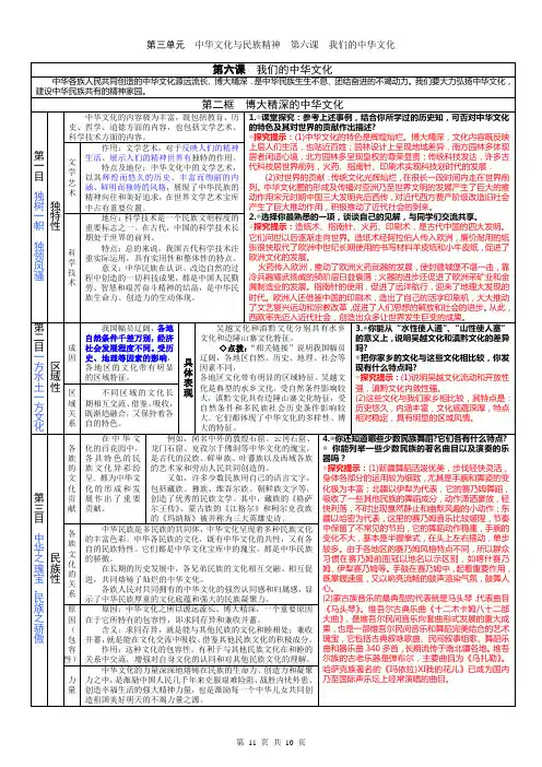 第三单元 中华文化与民族精神 第六课 我们的中华文化 第二框  博大精深的中华文化