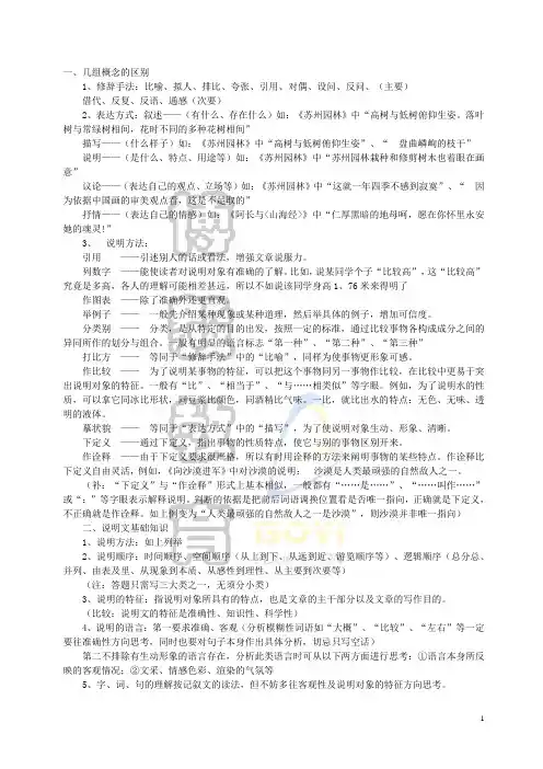 说明文的知识要点、考点归类总结(非常详细)