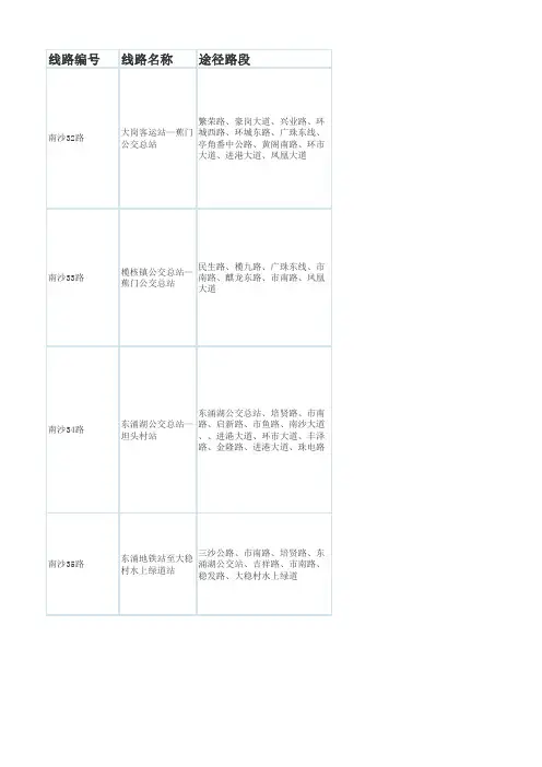 南沙新三镇公交线路