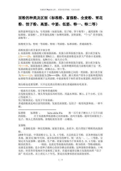 面粉的种类和区别