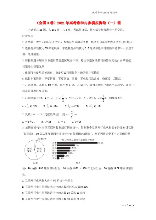 (全国3卷)2021年高考数学内参模拟测卷(一)理.doc