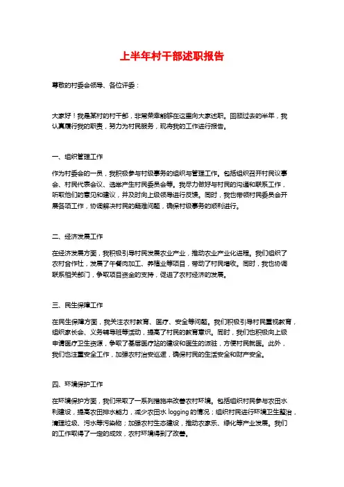上半年村干部述职报告