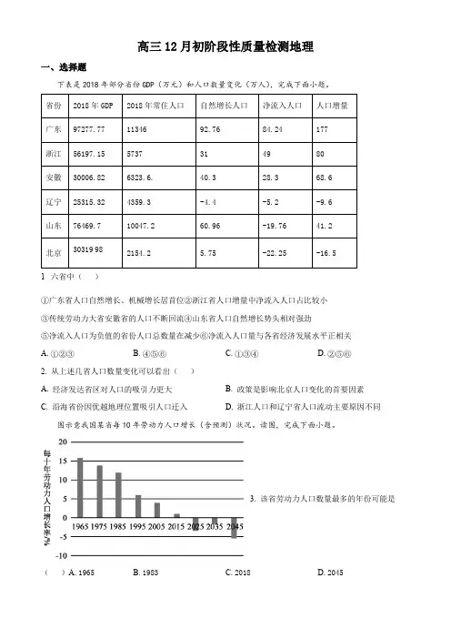 2022-2023学年北京市首都师范大学附属中学高三上学期12月初阶段性质量检测地理试卷含详解