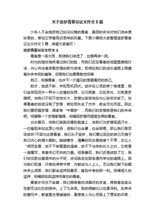 关于追梦青春议论文作文5篇