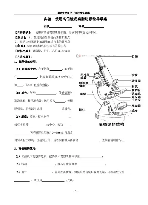 使用高倍显微镜观察脂肪颗粒_导学案