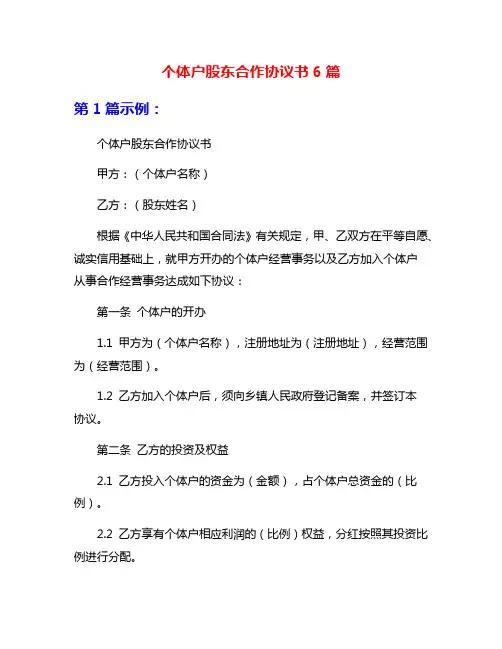 个体户股东合作协议书6篇