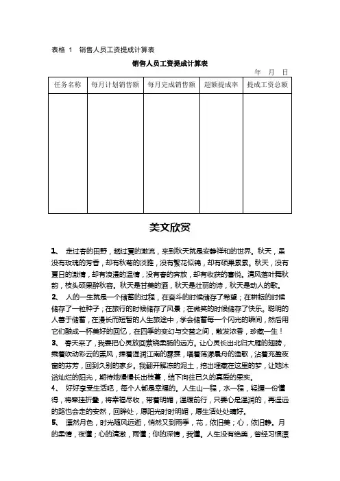 销售人员工资提成计算表