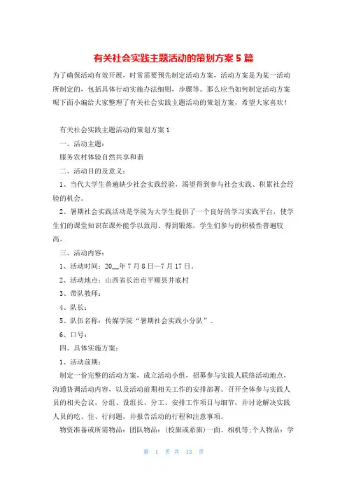 有关社会实践主题活动的策划方案5篇