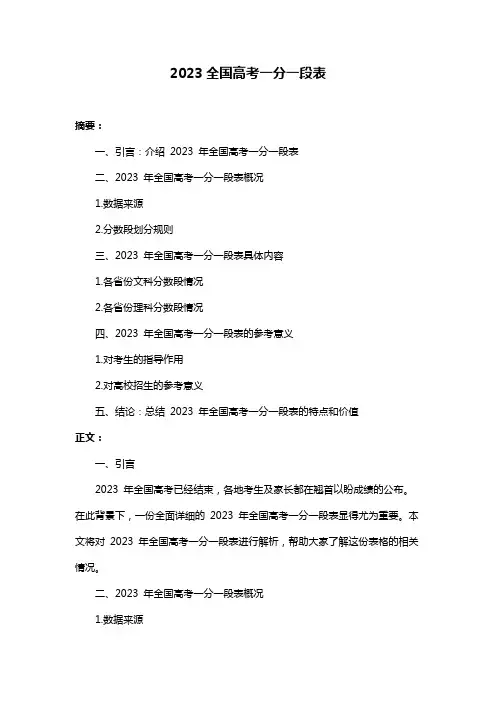 2023全国高考一分一段表
