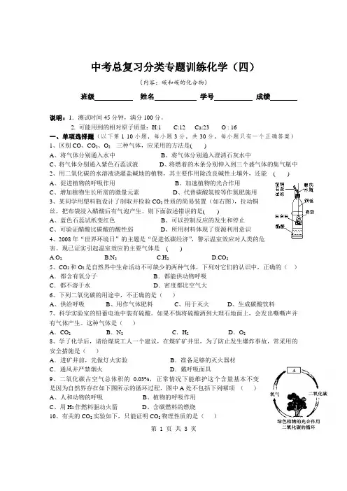 专题4《碳和碳的化合物》综合检测