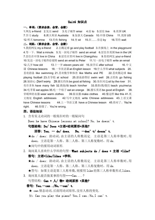 五年级上册英语Unit6知识点