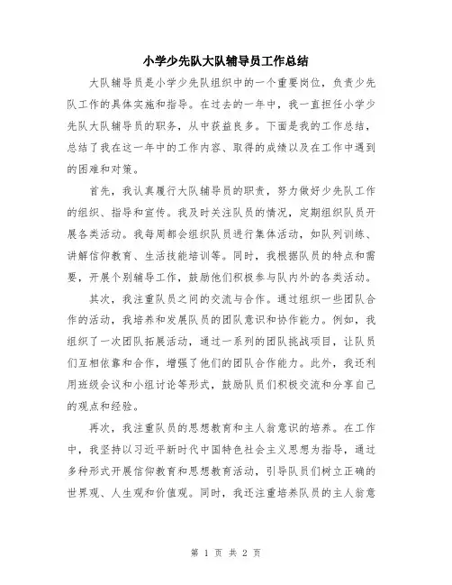 小学少先队大队辅导员工作总结