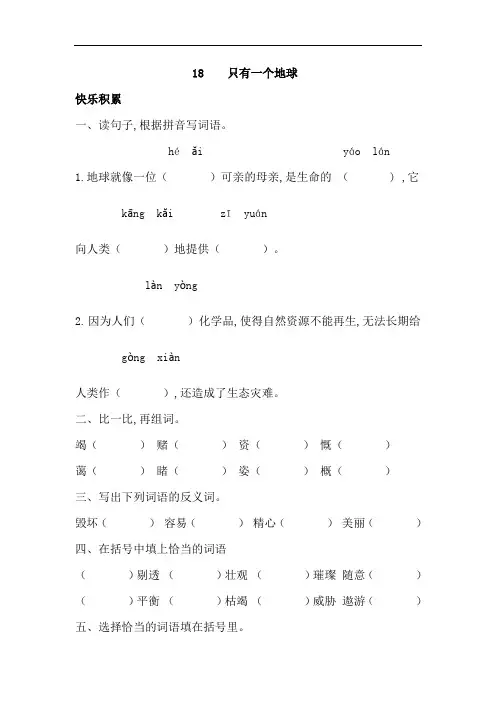 部编六年级语文上册《只有一个地球》同步练习及答案