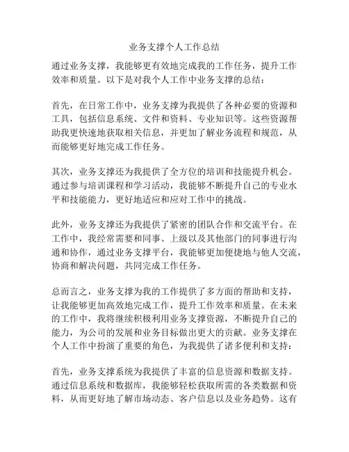 业务支撑个人工作总结