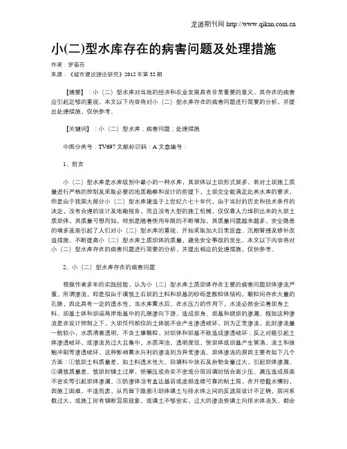 小(二)型水库存在的病害问题及处理措施