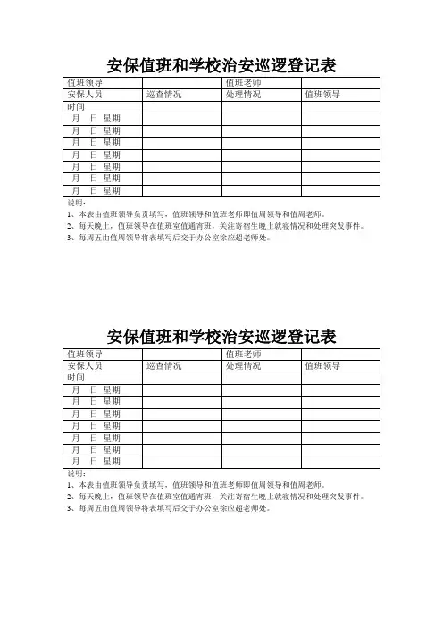 安保值班和学校治安巡逻登记表