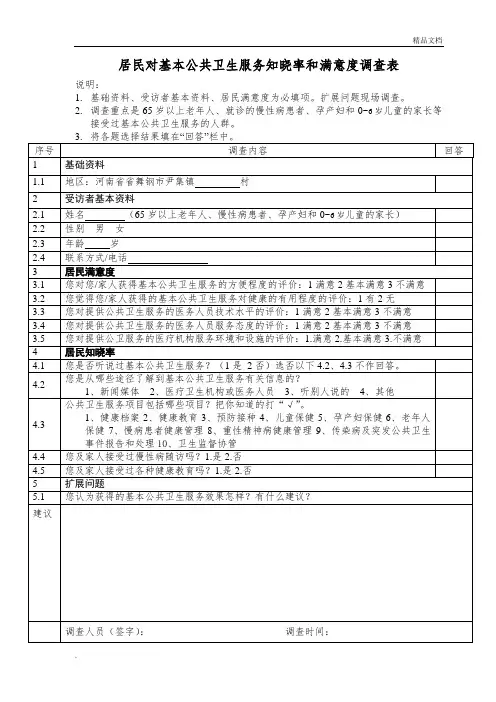 知晓率和满意度调查表