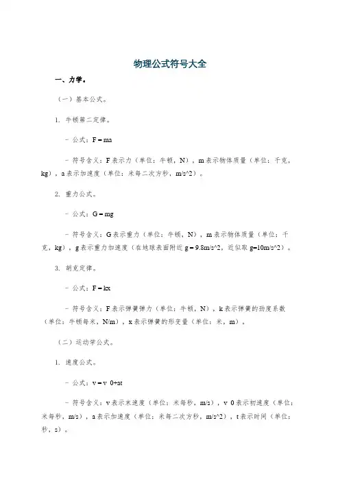 物理公式符号大全