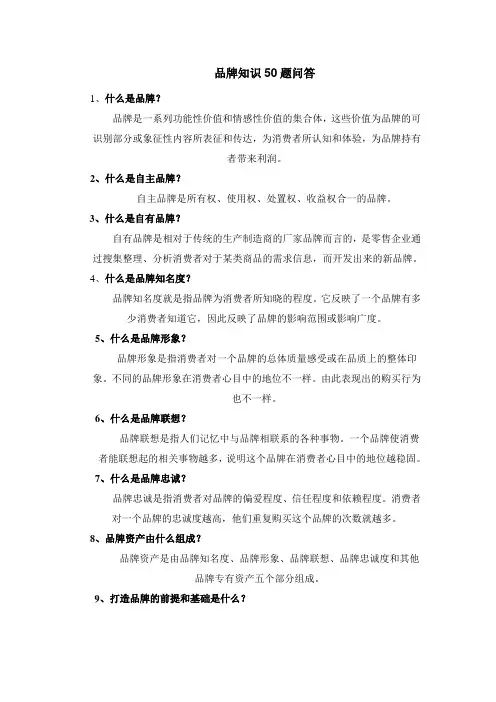 品牌知识50题问答实用版