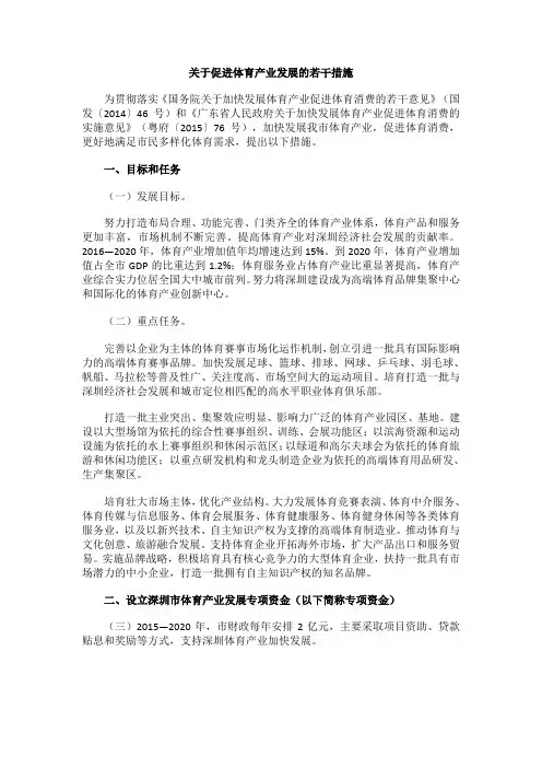 关于促进体育产业发展的若干措施