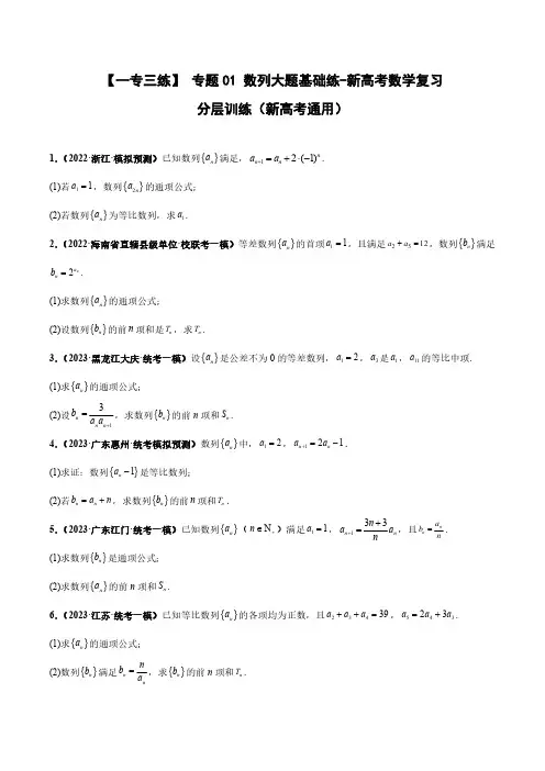 数列大题基础练-高考数学重点专题冲刺演练(原卷版)