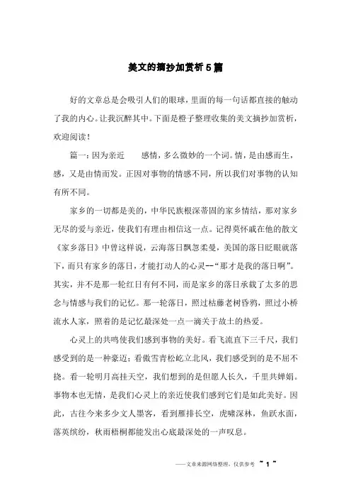 美文的摘抄加赏析5篇
