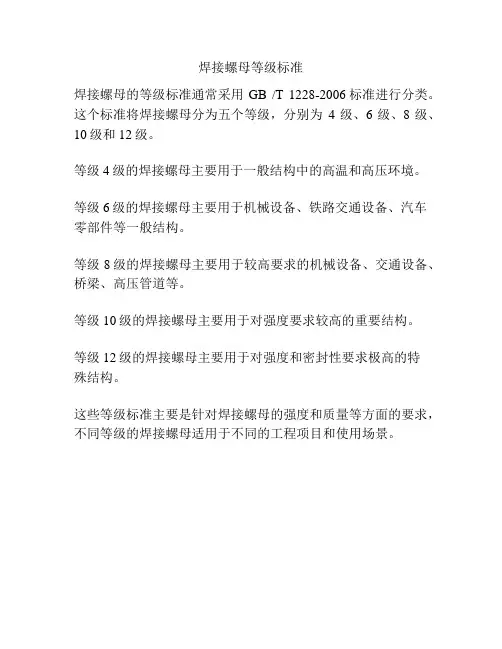 焊接螺母等级标准