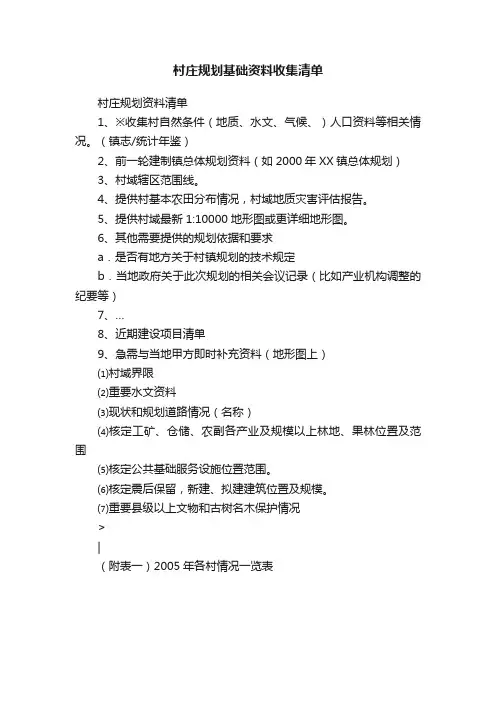 村庄规划基础资料收集清单