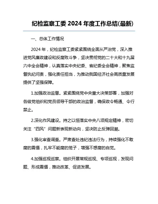 纪检监察工委2024年度工作总结(最新)