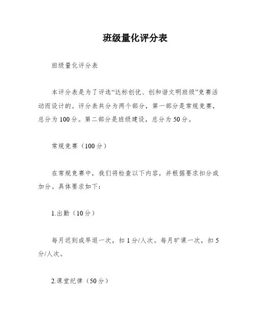 班级量化评分表