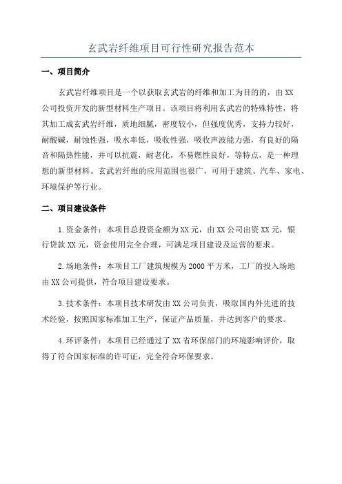 玄武岩纤维项目可行性研究报告范本