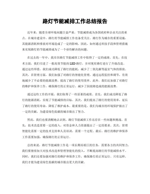 路灯节能减排工作总结报告