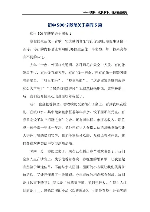 初中500字随笔关于寒假5篇