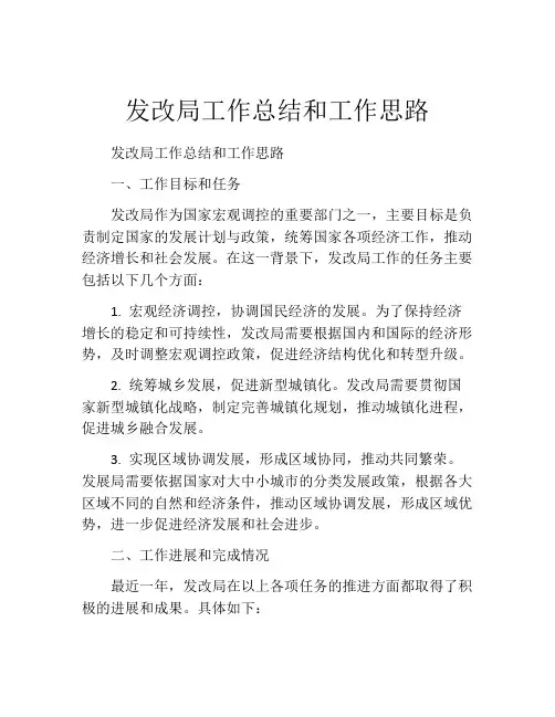 发改局工作总结和工作思路