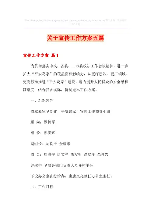 关于宣传工作方案五篇