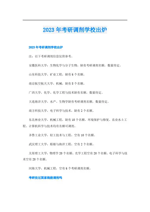 2023年考研调剂学校出炉