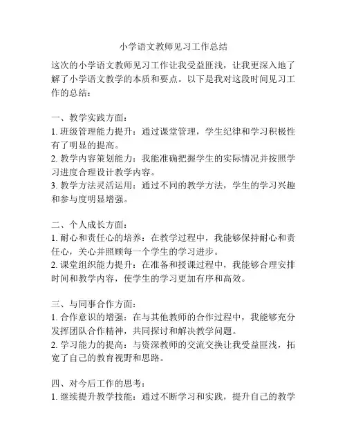 小学语文教师见习工作总结