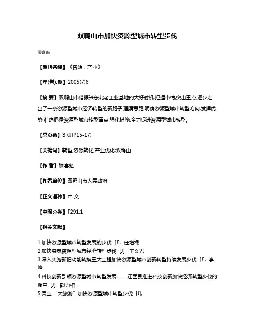 双鸭山市加快资源型城市转型步伐
