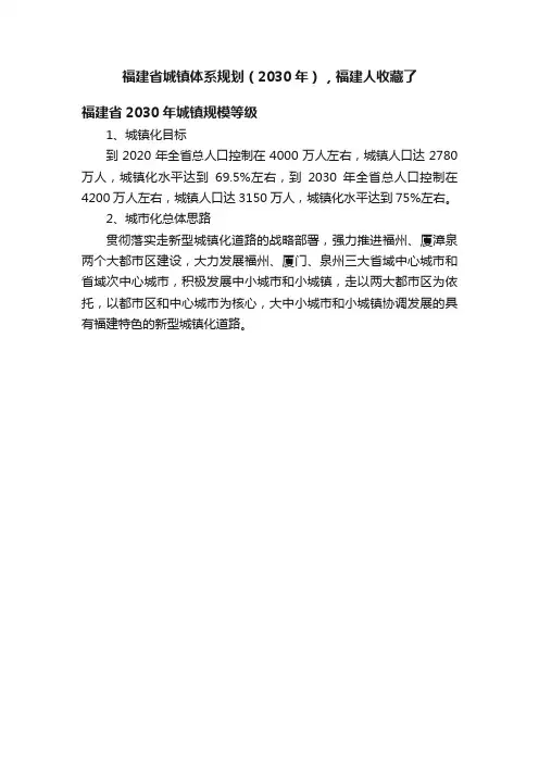 福建省城镇体系规划（2030年），福建人收藏了