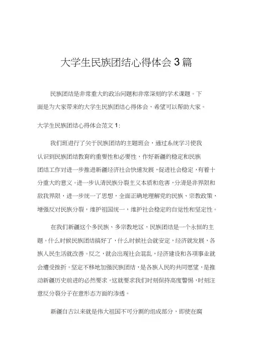 大学生民族团结心得体会3篇