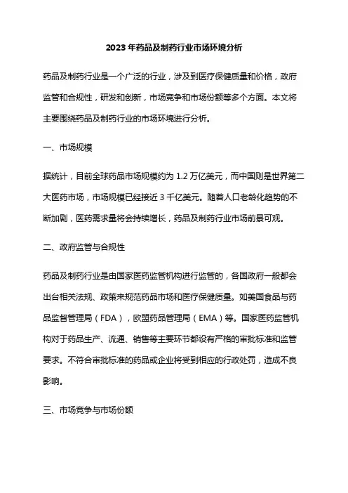 2023年药品及制药行业市场环境分析