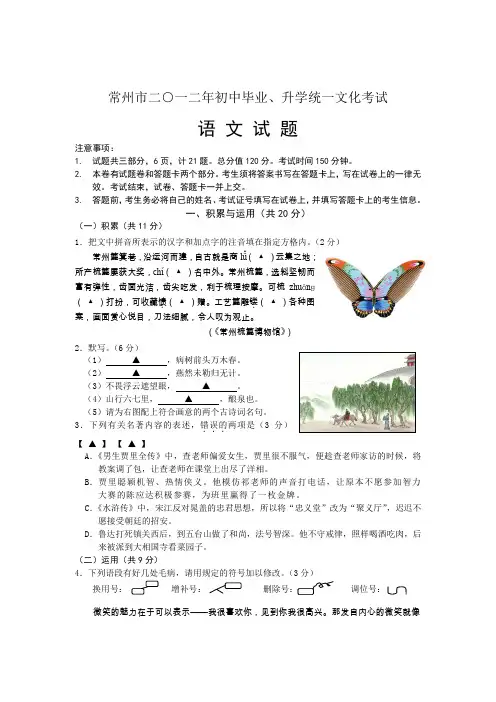 常州市2019中考语文试题及答案-8页精选文档