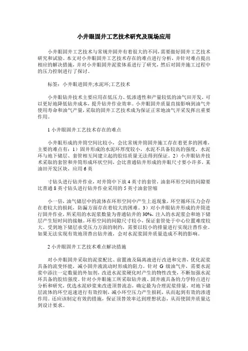 小井眼固井工艺技术研究及现场应用