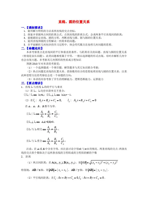 高三数学高考复习必备精品直线、圆的位置关系