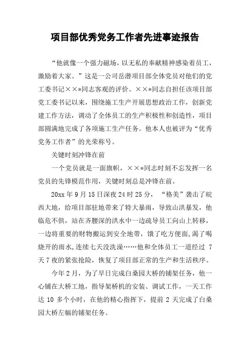 项目部优秀党务工作者先进事迹报告